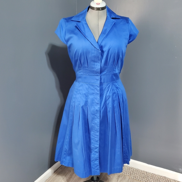 Jones Wear Dresses & Skirts - Jones Wear Royal Blue Midi Fit & Flare Shirt Dress Tie Back Women's Size 16
